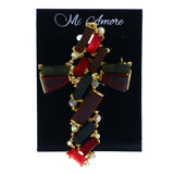 Cross AB Finish Brooch-Pin With Crystal Accents Colorful & Gold-Tone Colored #LQP1474