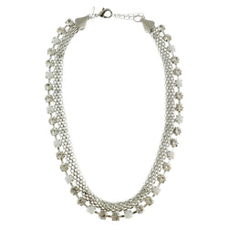 Mi Amore Adjustable Collar-Necklace Silver-Tone/White