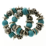 Erica Lyons Turquoise Stretchy Bracelet-Set Silver-Tone and Blue