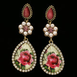 Erica Lyons Rose Picture Crystals and Acrylic Stone Dangle-Earrings Gold-Tone & Pink