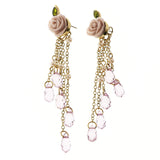 Erica Lyons Rose with Crystal Leaf Drop-Dangle-Earrings Gold-Tone/Purple