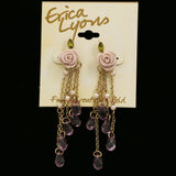 Erica Lyons Rose with Crystal Leaf Drop-Dangle-Earrings Gold-Tone/Purple