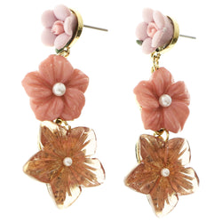 Erica Lyons Flower Dangle-Earrings Gold-Tone/Pink