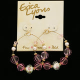 Erica Lyons Rose Picture Bead Dangle-Earrings Gold-Tone/Pink