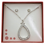 Mi Amore Teardrop Pendant Necklace-Earrings-Set Silver-Tone/Clear