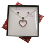 Mi Amore Birth stones Necklace-Earrings-Set Silver-Tone/Pink