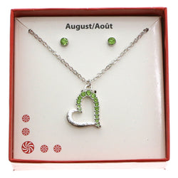 Mi Amore Birth stones Necklace-Earrings-Set Silver-Tone/Green