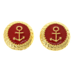 Anchor Clip-On-Earrings Red & Gold-Tone Colored #LQC08