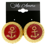 Anchor Clip-On-Earrings Red & Gold-Tone Colored #LQC08