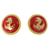 Anchor Clip-On-Earrings Red & Gold-Tone Colored #LQC09