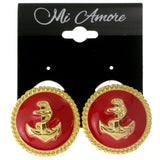Anchor Clip-On-Earrings Red & Gold-Tone Colored #LQC09