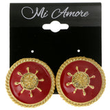 Ships Wheel Clip-On-Earrings Red & Gold-Tone Colored #LQC10