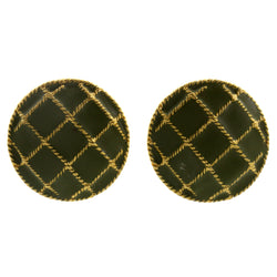 Green & Gold-Tone Colored Metal Clip-On-Earrings #LQC110