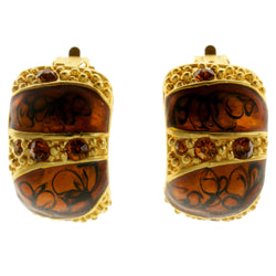 Colorful & Gold-Tone Colored Metal Clip-On-Earrings With Crystal Accents #LQC112
