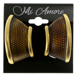 Brown & Gold-Tone Colored Metal Clip-On-Earrings #LQC113