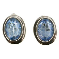 Blue & Silver-Tone Colored Metal Clip-On-Earrings With Faceted Accents #LQC116
