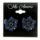 Flowers Clip-On-Earrings With Crystal Accents Blue & Silver-Tone Colored #LQC117