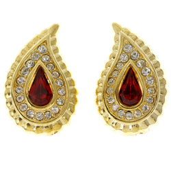 Gold-Tone & Red Colored Metal Clip-On-Earrings With Crystal Accents #LQC119