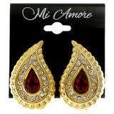 Gold-Tone & Red Colored Metal Clip-On-Earrings With Crystal Accents #LQC119