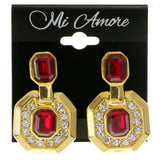 Gold-Tone & Red Colored Metal Clip-On-Earrings With Faceted Accents #LQC120