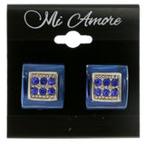 Blue & Silver-Tone Colored Metal Clip-On-Earrings With Crystal Accents #LQC123