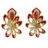 Colorful & Gold-Tone Colored Metal Clip-On-Earrings With Crystal Accents #LQC124