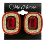 Red & Gold-Tone Colored Metal Clip-On-Earrings With Faceted Accents #LQC125