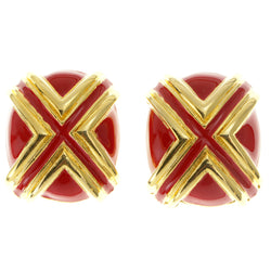 Red & Gold-Tone Colored Metal Clip-On-Earrings #LQC126