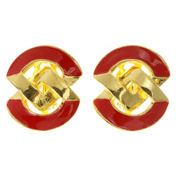 Red & Gold-Tone Colored Metal Clip-On-Earrings #LQC128