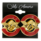 Red & Gold-Tone Colored Metal Clip-On-Earrings #LQC128