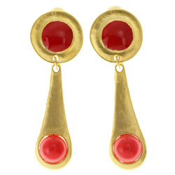 Gold-Tone & Red Colored Metal Clip-On-Earrings #LQC130