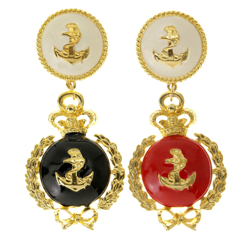 Anchors Crown Bow Clip-On-Earrings Colorful & Gold-Tone Colored #LQC131