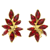 Red & Gold-Tone Colored Metal Clip-On-Earrings With Faceted Accents #LQC132