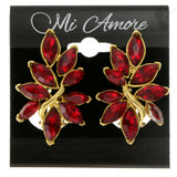 Red & Gold-Tone Colored Metal Clip-On-Earrings With Faceted Accents #LQC132