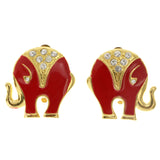 Elephant Clip-On-Earrings With Crystal Accents Red & Gold-Tone Colored #LQC137