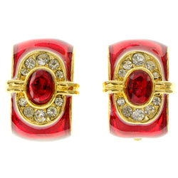 Red & Gold-Tone Colored Metal Clip-On-Earrings With Crystal Accents #LQC139