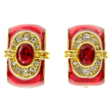 Red & Gold-Tone Colored Metal Clip-On-Earrings With Crystal Accents #LQC139