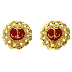 Anchor Clip-On-Earrings Gold-Tone & Red Colored #LQC13