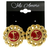 Anchor Clip-On-Earrings Gold-Tone & Red Colored #LQC13
