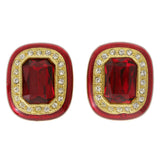 Red & Gold-Tone Colored Metal Clip-On-Earrings With Faceted Accents #LQC140