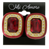 Red & Gold-Tone Colored Metal Clip-On-Earrings With Faceted Accents #LQC140
