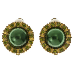 Green & Gold-Tone Colored Metal Clip-On-Earrings With Crystal Accents #LQC142