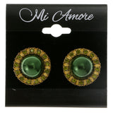 Green & Gold-Tone Colored Metal Clip-On-Earrings With Crystal Accents #LQC142