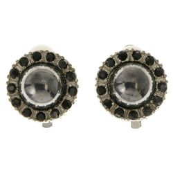 Silver-Tone & Black Colored Metal Clip-On-Earrings With Crystal Accents #LQC143