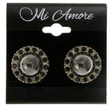 Silver-Tone & Black Colored Metal Clip-On-Earrings With Crystal Accents #LQC143