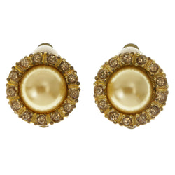 Gold-Tone & Yellow Colored Metal Clip-On-Earrings With Crystal Accents #LQC144