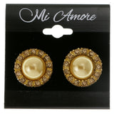 Gold-Tone & Yellow Colored Metal Clip-On-Earrings With Crystal Accents #LQC144