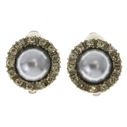 Gray & Silver-Tone Colored Metal Clip-On-Earrings With Crystal Accents #LQC145
