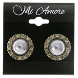 Gray & Silver-Tone Colored Metal Clip-On-Earrings With Crystal Accents #LQC145