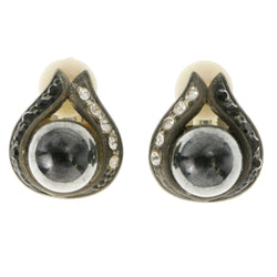 Black & Silver-Tone Colored Metal Clip-On-Earrings With Faceted Accents #LQC149